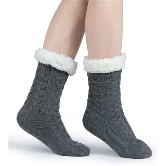 Slipper Socks for Women with Gripper - Winter Non Slip Thick Fuzzy Socks - Warm - Picture 3 of 7